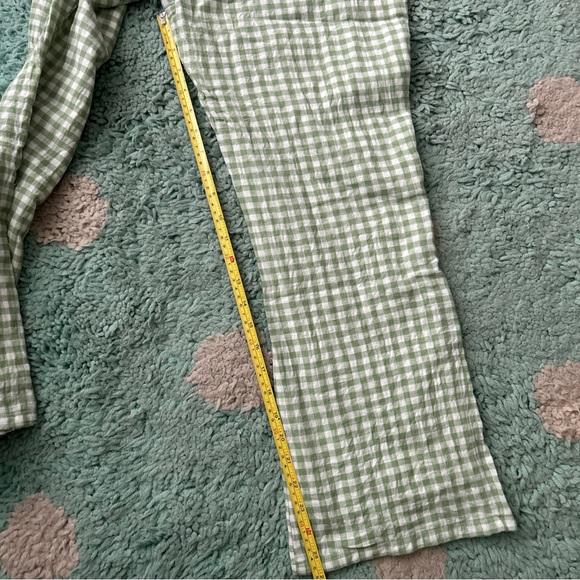 American Eagle Women SET Crop Top Pants Shirt Ruffle Gingham Green White Tie - Picture 10 of 13